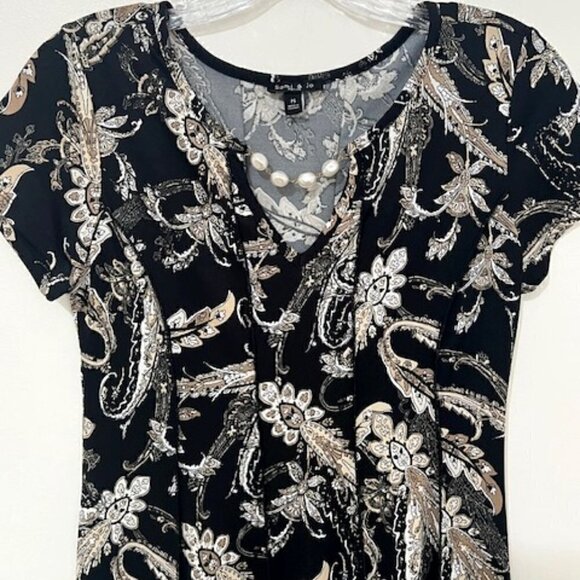 Sami & Jo Blue Black Floral Panel A-Line Dress Short Sleeve Size PS - Picture 2 of 4